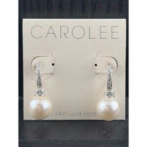 Vintage Carolee Faux Pearl & Crystal Drop Earrings - 14kt Gold Post